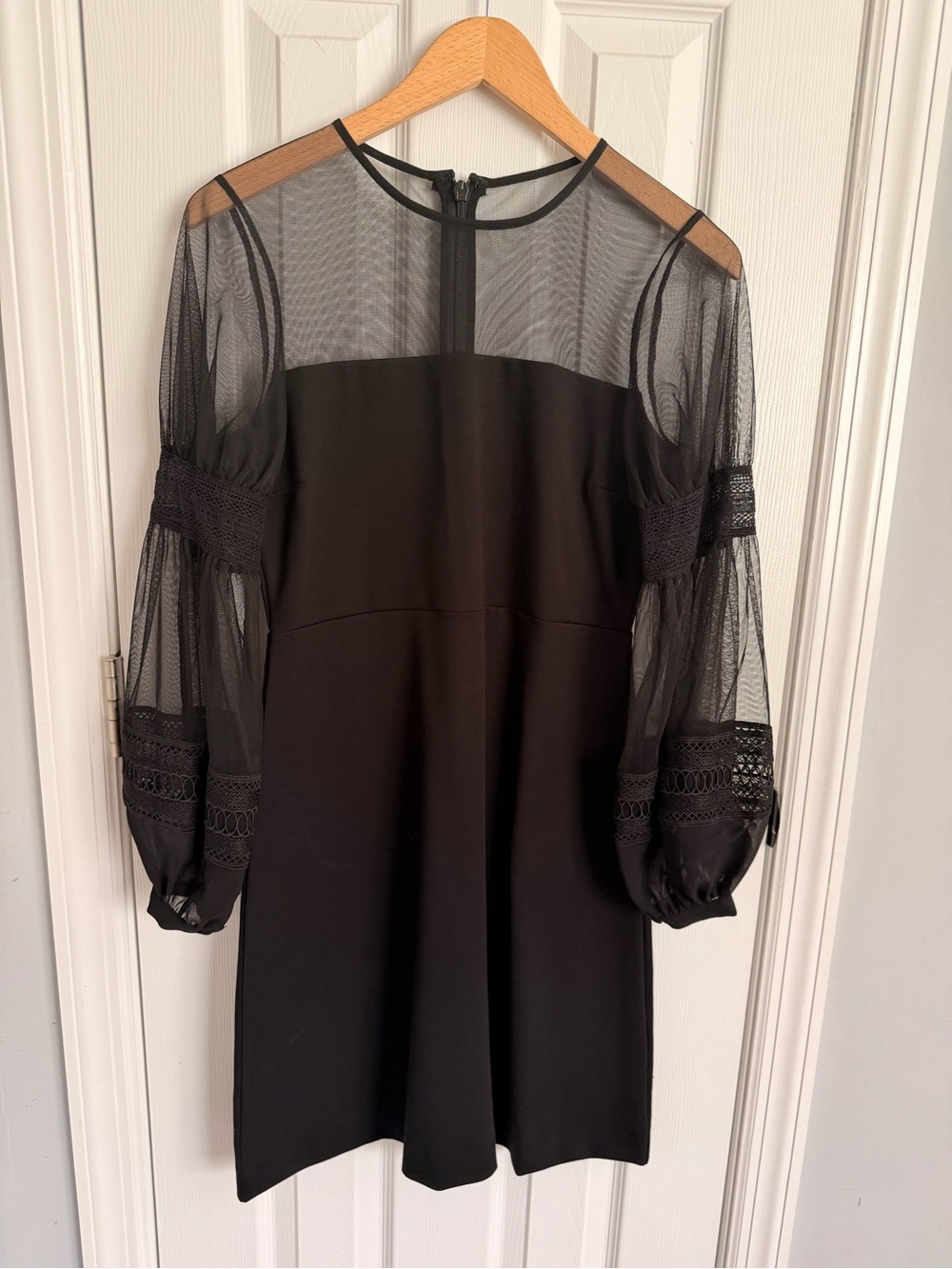 French Connection Black Sheer-Sleeve Shift Dress